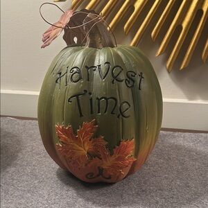 Harvest embossed, pumpkin, orange, green with leaf